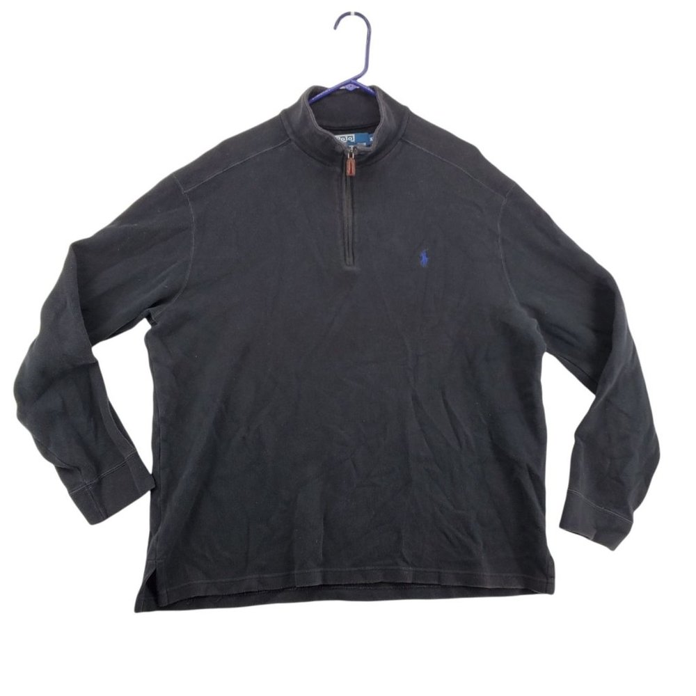 POLO Sweater Men's Long Sleeve Quarter Zipper High Neck Pullover Black XL